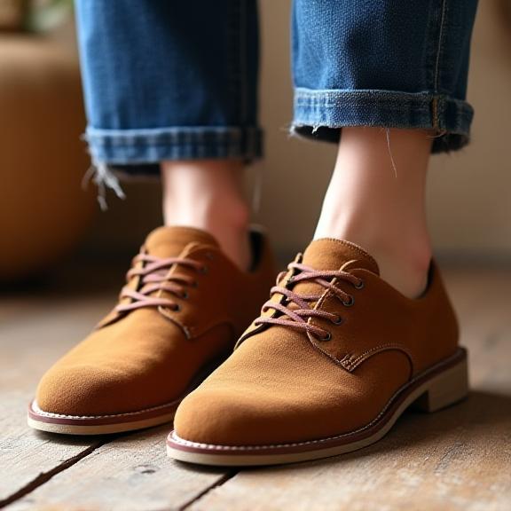 スタイリッシュなブラウンスエードのカジュアルシューズ